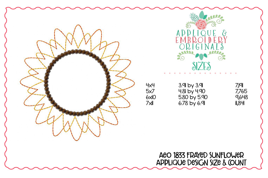 Download 1833 Frayed Sunflower Monogram Frame Applique Design ...